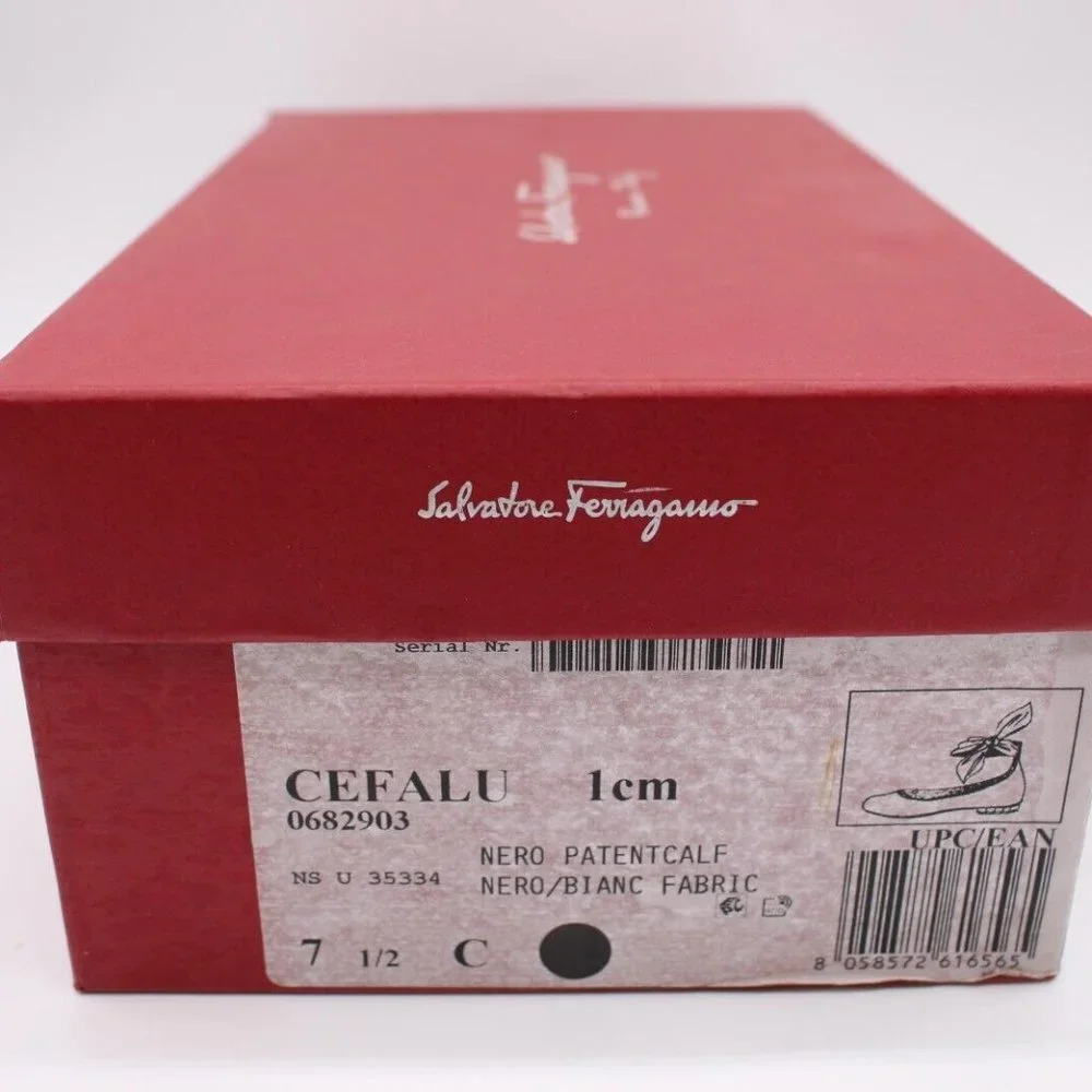 Salvatore Ferragamo Cefalu Black Patent Leather Ballet Foulard Bow Flats $695